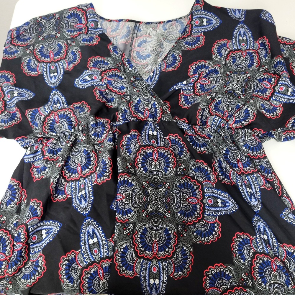 Rock 47 by Wrangler Women XXL Paisley Fringe Surplice Dress Black Blue LJD131M